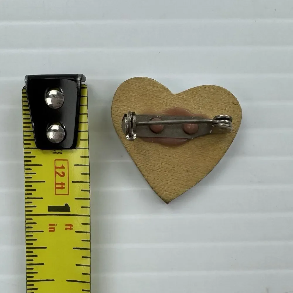 Vintage I Love Ithaca Heart Brooch Wood Cottagecore Indie Boho Retro Pin
